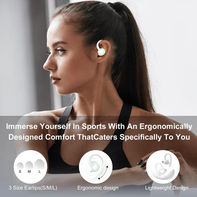 Alt view image 5 of 7 - Wireless Earbuds, Bluetooth 5.4 Headphones Sport Over Ear Buds With ENC Mic ENC Noise Cancelling Mic, 48H, Wireless Earphone With Earhooks, Stereo Deep Bass, IP7 Waterproof Headset for Workout, White