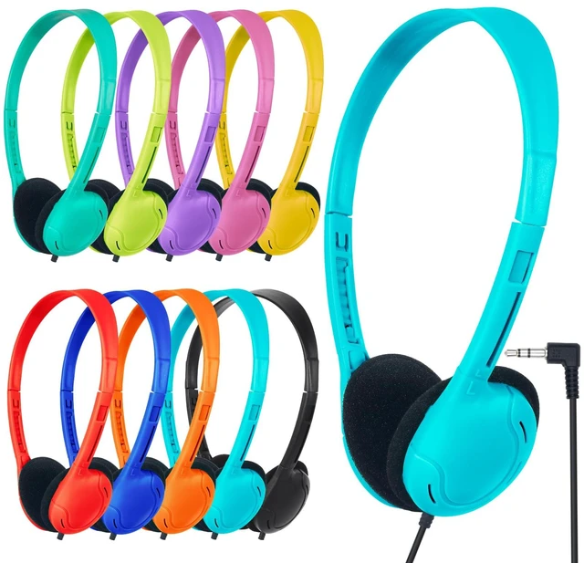 Main image of Kids Headphones Bulk 10 Pack for School Classroom Student Children Boys Girls Teen and Adult,Class Set of Headphones for Students Computer 3.5mm Jack (10 Mixed Colors)