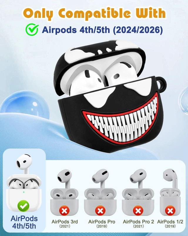 Alt view image 2 of 6 - for AirPods 5th/4th Case, Cute 3D Cartoon Silicone Cover, Black Fang Shock-Absorbing Protection, Secure Keychain, Cleaner Kit Included, Soft-Touch Finish, Easy Carry for Women, Girls and Teens