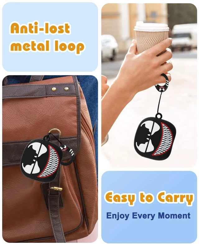 Alt view image 3 of 6 - for AirPods 5th/4th Case, Cute 3D Cartoon Silicone Cover, Black Fang Shock-Absorbing Protection, Secure Keychain, Cleaner Kit Included, Soft-Touch Finish, Easy Carry for Women, Girls and Teens