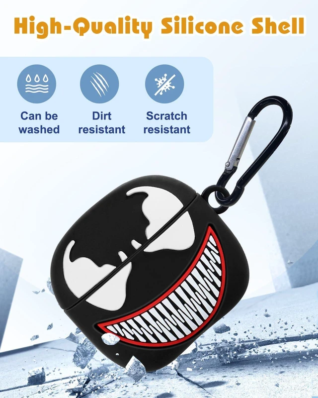 Alt view image 4 of 6 - for AirPods 5th/4th Case, Cute 3D Cartoon Silicone Cover, Black Fang Shock-Absorbing Protection, Secure Keychain, Cleaner Kit Included, Soft-Touch Finish, Easy Carry for Women, Girls and Teens