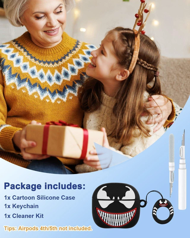 Alt view image 6 of 6 - for AirPods 5th/4th Case, Cute 3D Cartoon Silicone Cover, Black Fang Shock-Absorbing Protection, Secure Keychain, Cleaner Kit Included, Soft-Touch Finish, Easy Carry for Women, Girls and Teens