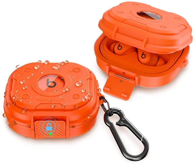 Main image of for Beats Powerbeats Fit Case Cover with Lock, Heavy Duty Full Coverage Hard Shell Protector, Secure Locking Latch, IPX5 Water-resistant, Spark Orange (Not for the Beats Fit Pro 2021)