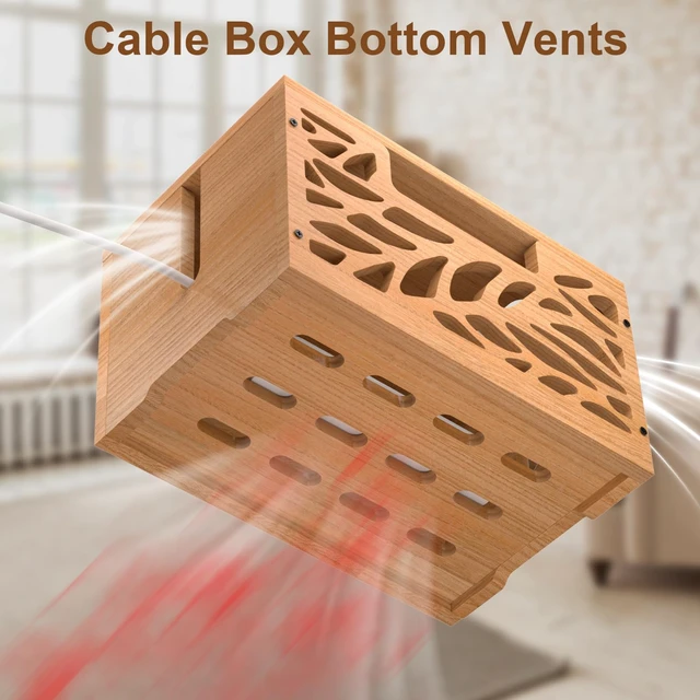Alt view image 4 of 7 - Large Cable Management Box, Wooden Cord Hider Box for Power Strip Decorative Cord Hider Box Cable Organizer Box, Hollow-Cut Wire Hider for Power Strip Desk TV Cords Home Office