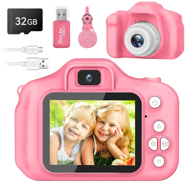Main image of Kids Camera for Boys and Girls, Digital Camera for Kids, Toddler Camera Christmas Birthday Toy Gifts for Kids Age 3 4 5 6 7 8 9 10 with 32GB SD Card, Video Recorder 1080P HD(Pink)