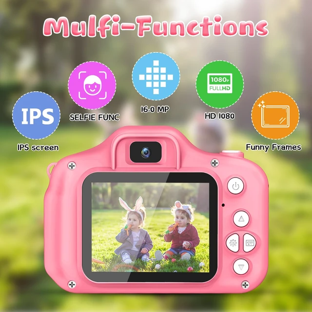 Alt view image 2 of 7 - Kids Camera for Boys and Girls, Digital Camera for Kids, Toddler Camera Christmas Birthday Toy Gifts for Kids Age 3 4 5 6 7 8 9 10 with 32GB SD Card, Video Recorder 1080P HD(Pink)