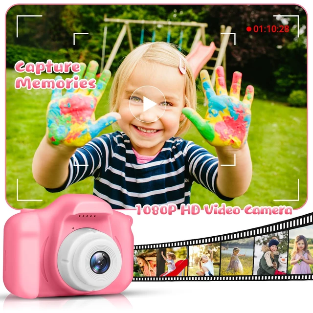 Alt view image 3 of 7 - Kids Camera for Boys and Girls, Digital Camera for Kids, Toddler Camera Christmas Birthday Toy Gifts for Kids Age 3 4 5 6 7 8 9 10 with 32GB SD Card, Video Recorder 1080P HD(Pink)