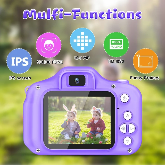 Alt view image 2 of 7 - Kids Camera for Boys and Girls, Digital Camera for Kids, Toddler Camera Christmas Birthday Toy Gifts for Kids Age 3 4 5 6 7 8 9 10 with 32GB SD Card, Video Recorder 1080P HD(-Purple)