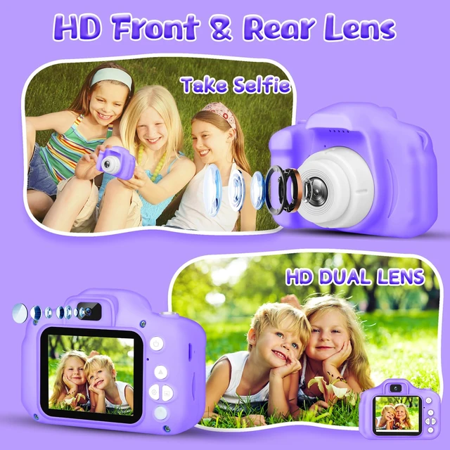 Alt view image 5 of 7 - Kids Camera for Boys and Girls, Digital Camera for Kids, Toddler Camera Christmas Birthday Toy Gifts for Kids Age 3 4 5 6 7 8 9 10 with 32GB SD Card, Video Recorder 1080P HD(-Purple)