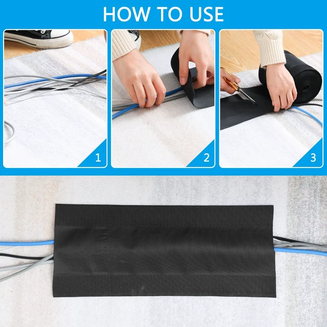 Alt view image 3 of 7 - Carpet Cord Cover Floor Cable Protector, 5.9 Inch X 20 Feet, Black Hook Loop Adhesive Design, Carpet Wire Cover, Floor Cable Management, Prevents Tripping, for Office Carpet Organized Protect