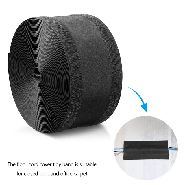 Alt view image 4 of 7 - Carpet Cord Cover Floor Cable Protector, 5.9 Inch X 20 Feet, Black Hook Loop Adhesive Design, Carpet Wire Cover, Floor Cable Management, Prevents Tripping, for Office Carpet Organized Protect