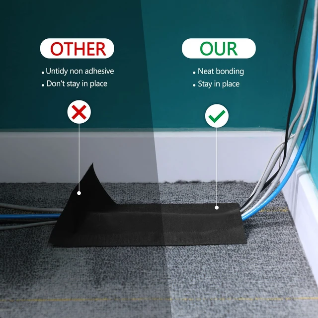 Alt view image 5 of 7 - Carpet Cord Cover Floor Cable Protector, 5.9 Inch X 20 Feet, Black Hook Loop Adhesive Design, Carpet Wire Cover, Floor Cable Management, Prevents Tripping, for Office Carpet Organized Protect