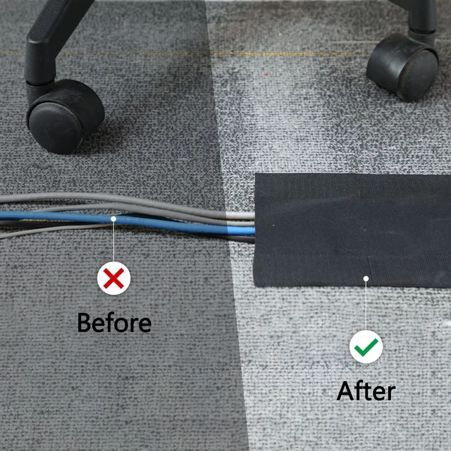 Alt view image 6 of 7 - Carpet Cord Cover Floor Cable Protector, 5.9 Inch X 20 Feet, Black Hook Loop Adhesive Design, Carpet Wire Cover, Floor Cable Management, Prevents Tripping, for Office Carpet Organized Protect