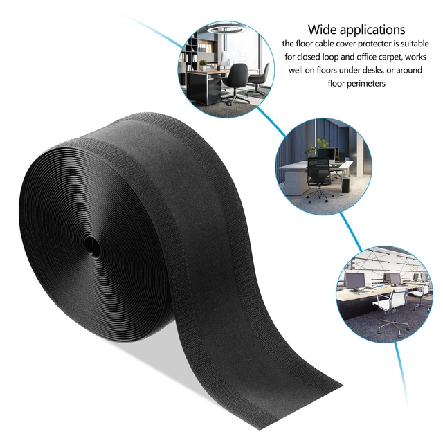 Alt view image 7 of 7 - Carpet Cord Cover Floor Cable Protector, 5.9 Inch X 20 Feet, Black Hook Loop Adhesive Design, Carpet Wire Cover, Floor Cable Management, Prevents Tripping, for Office Carpet Organized Protect