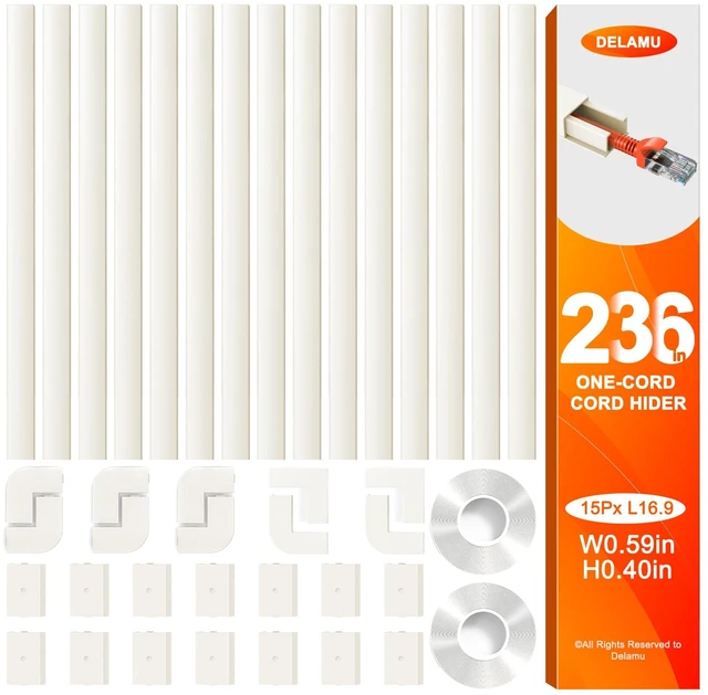 Main image of 236in Cord Hider, One-Wire Cord Covers for Wires on Wall, Easy-to-Install Cable Hiders for Mounted Tv, Cable Management Kit, Cable Raceways, W0.59 H0.4in, Beige