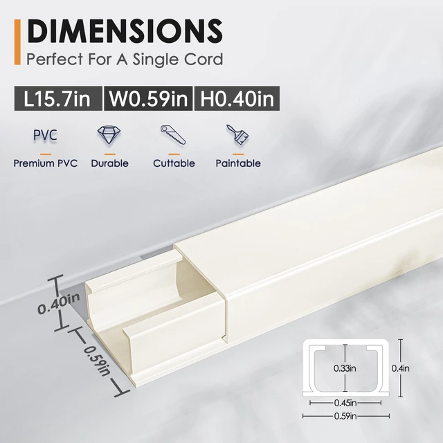 Alt view image 2 of 7 - 236in Cord Hider, One-Wire Cord Covers for Wires on Wall, Easy-to-Install Cable Hiders for Mounted Tv, Cable Management Kit, Cable Raceways, W0.59 H0.4in, Beige