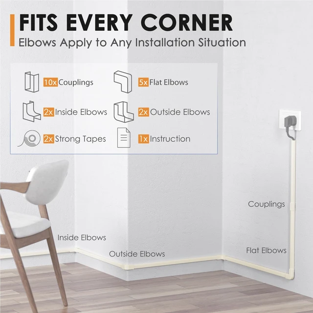 Alt view image 6 of 7 - 236in Cord Hider, One-Wire Cord Covers for Wires on Wall, Easy-to-Install Cable Hiders for Mounted Tv, Cable Management Kit, Cable Raceways, W0.59 H0.4in, Beige