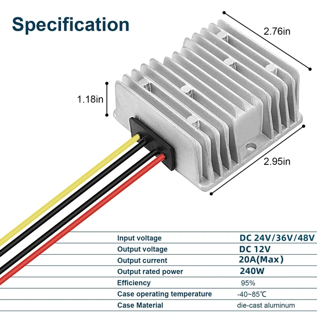 Alt view image 2 of 7 - 20A 240W DC 24V 36V 48V Step Down to 12V Converter Buck Regulator Reducer Golf Cart Voltage Converter Waterproof Transformer with Fuse
