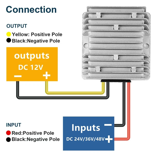 Alt view image 3 of 7 - 20A 240W DC 24V 36V 48V Step Down to 12V Converter Buck Regulator Reducer Golf Cart Voltage Converter Waterproof Transformer with Fuse