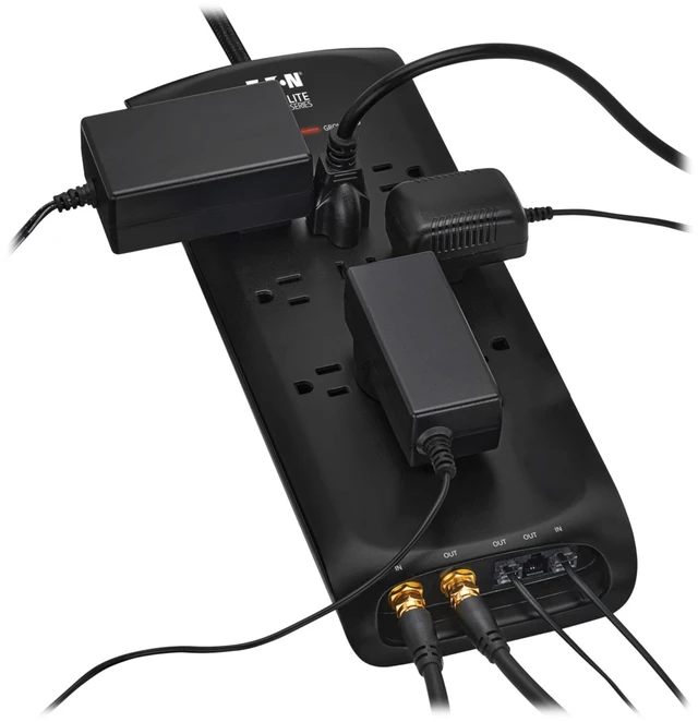 Alt view image 3 of 7 - Eaton TLP118DBTELTV Home Theater Surge Protector 11 Outlets Coax & Phone Protection, 4200 Joules, 8ft Braided Flat Plug Extension Cord, EMI/RFI Filtering