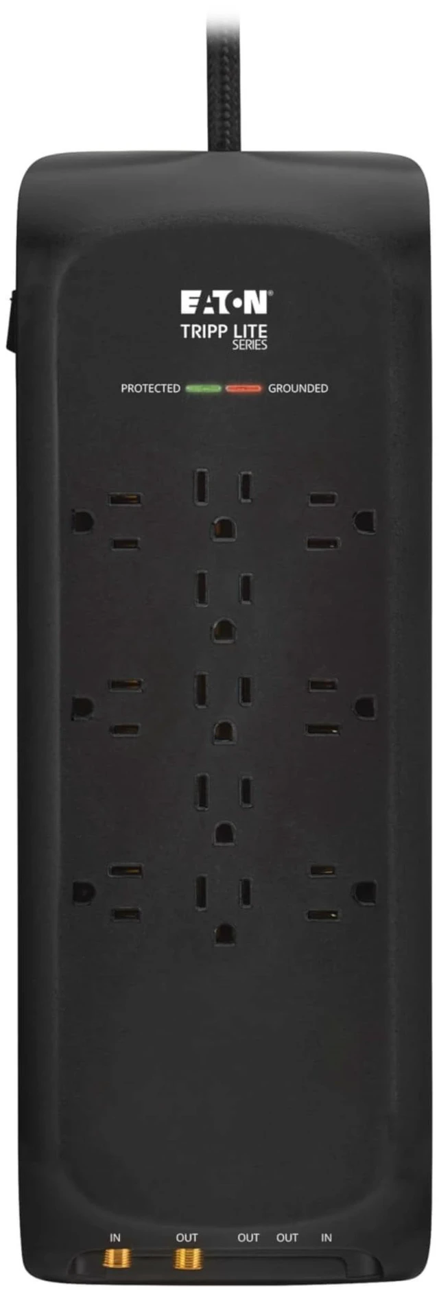 Alt view image 5 of 7 - Eaton TLP118DBTELTV Home Theater Surge Protector 11 Outlets Coax & Phone Protection, 4200 Joules, 8ft Braided Flat Plug Extension Cord, EMI/RFI Filtering