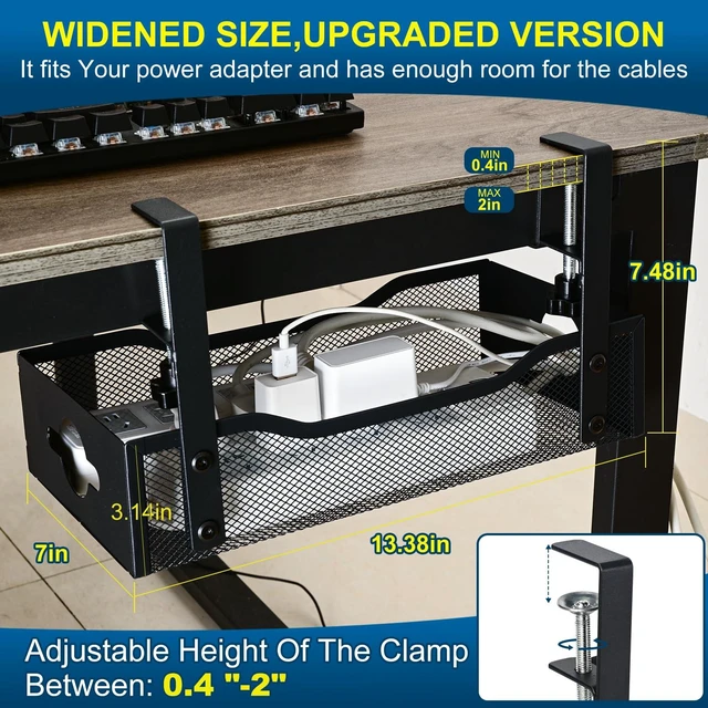 Alt view image 3 of 6 - Large Under Desk Cable Management Tray - Heavy Duty Metal Cord Organizer with No Drill Installation for Office & Home Office Desks to Hide Wires & Power Strips (Black, XL) (Pack of 2)