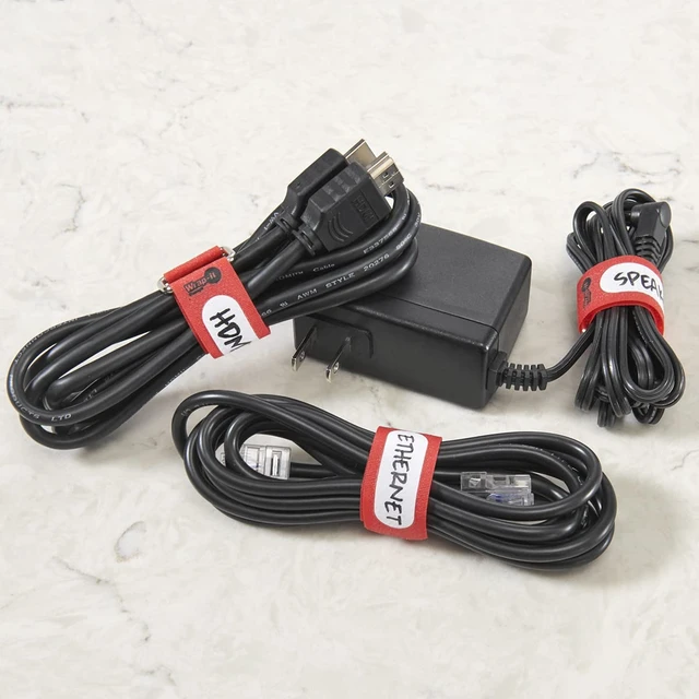 Alt view image 2 of 7 - Cinch-Straps, 5" 20 Pack (Red) Features Metal Buckle and Write on Label for Easy Cord ID and Cable Management, Reusable Securing Cinch Straps