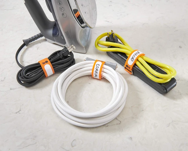 Alt view image 4 of 7 - Cinch-Straps - 8" 18-Pack (Orange) Features Buckle and Label for Cord Identification, Reusable Multi-Purpose Securing Cable Straps, Cord Wrap, Cord Organizers