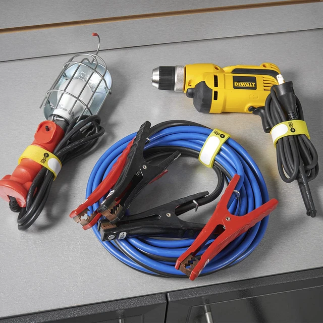 Alt view image 2 of 7 - Cinch-Straps, 12" 16 Pack (Yellow) Features Metal Buckle and Label for Cord Identification, Reusable Multi-Purpose Cable Straps, Cord Wrap, Cord Organizers