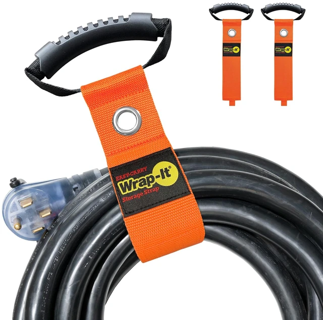 Main image of Easy-Carry Straps - 22 (2-Pack) Blaze Orange with Grommet Extension Cord Storage Holders and Carrying Straps for Garden Hose Storage