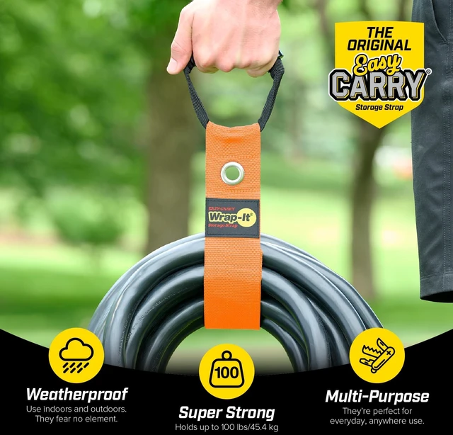 Alt view image 2 of 7 - Easy-Carry Straps - 22 (2-Pack) Blaze Orange with Grommet Extension Cord Storage Holders and Carrying Straps for Garden Hose Storage