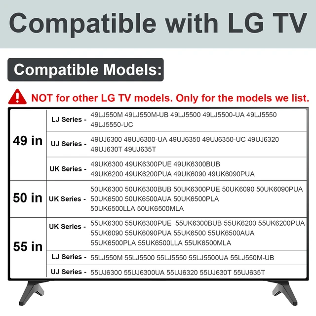 Alt view image 2 of 7 - Stand for LG TV Legs Replacement, TV Stand Legs for 49 50 55 Inch LG TV Stand - 49UJ6350 49UK6200 50UK6090 50UK6500 55UK6300 55UK6200 55UK6500 55UK6090 55UJ6300 MAM643660 MEZ64114730 with Screws