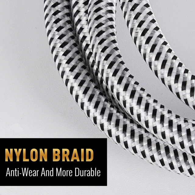 Alt view image 4 of 5 - 14 AWG Speaker Cable Wire 12 Feet with Gold-Plated Banana Tip Plugs-CL2 Rated-in Wall-Heavy Duty Nylon Braided, Oxygen-Free Copper (OFC)-White-with 5 Cable Ties