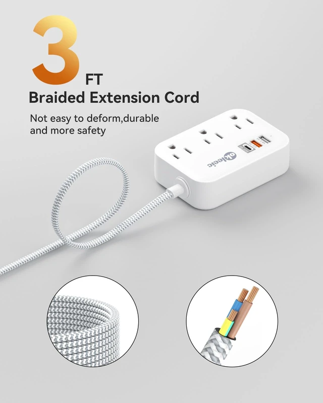 Alt view image 3 of 6 - PD 20W USB C Travel Power Strip, Flat Plug Power Strip with 3 USB(1 USB C) Ports, Short Extension Cord 3FT PD 20W Fast Charging Station, Cruise Ship Essentials Compatible with iPad Pro iPhone Samsung