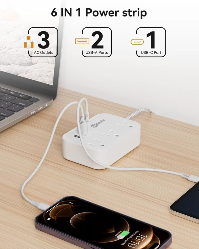 Alt view image 4 of 6 - PD 20W USB C Travel Power Strip, Flat Plug Power Strip with 3 USB(1 USB C) Ports, Short Extension Cord 3FT PD 20W Fast Charging Station, Cruise Ship Essentials Compatible with iPad Pro iPhone Samsung