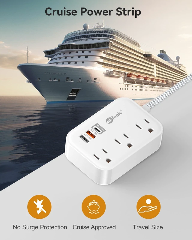 Alt view image 6 of 6 - PD 20W USB C Travel Power Strip, Flat Plug Power Strip with 3 USB(1 USB C) Ports, Short Extension Cord 3FT PD 20W Fast Charging Station, Cruise Ship Essentials Compatible with iPad Pro iPhone Samsung