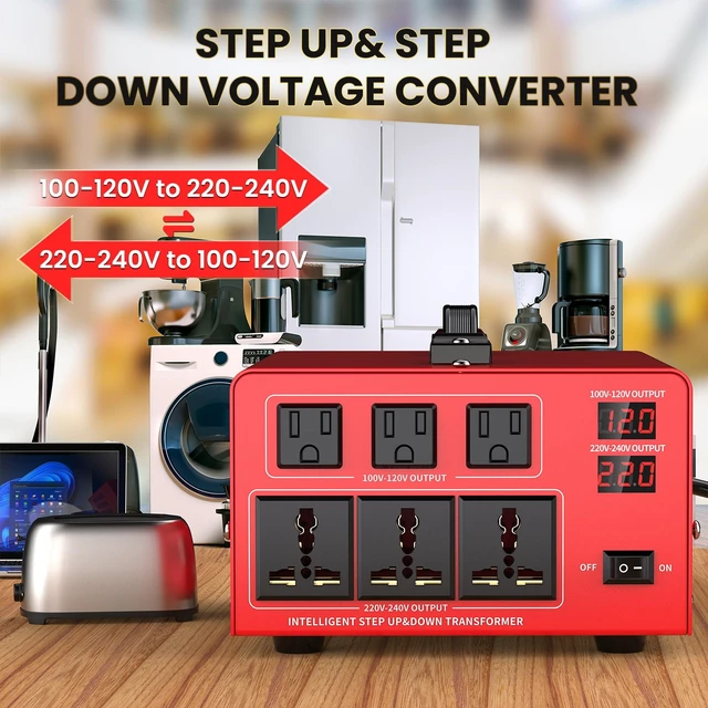 Alt view image 6 of 7 - 5000W Voltage Transformer Power Converter(110V to 220V, 220V to 110V) Step Up/Down Converter 110/120 Volt - 220/240 Volt w/US Power Cord, LCD Display, 3 US Outlets, 3 Universal Outlet