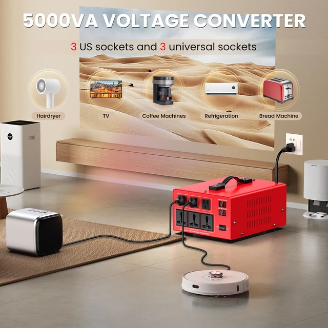 Alt view image 5 of 7 - 5000W Voltage Transformer Power Converter(110V to 220V, 220V to 110V) Step Up/Down Converter 110/120 Volt - 220/240 Volt w/US Power Cord, LCD Display, 3 US Outlets, 3 Universal Outlet