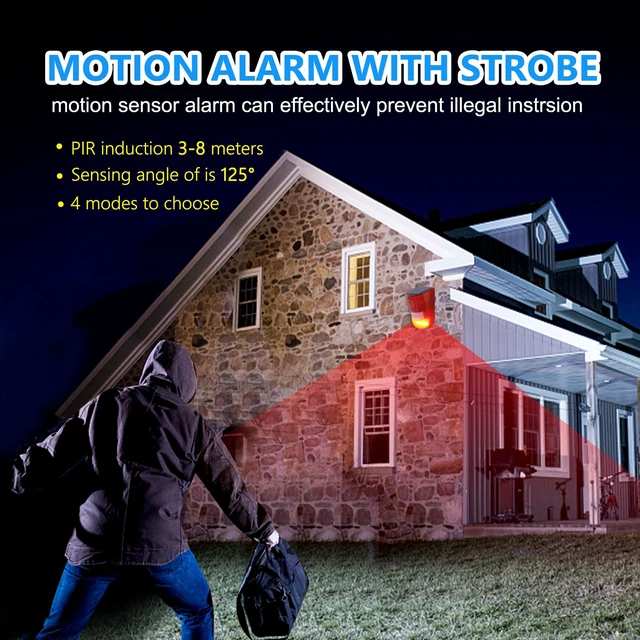 Alt view image 2 of 6 - Solar Sound & Light Alarm Outdoor Motion Sensor 129db Siren Sound Alert & 6LEDs Flash Warning Security Alarm System for Farm,Villa,Home,Yard,Barn 4 Pack