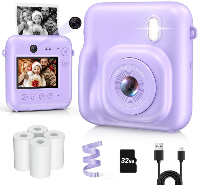 Main image of Kids Camera Instant Print, Dual-Lens 48MP Digital Camera,Purple, Christmas Birthday Gifts, 1080P Video, Selfie Lens, 32GB Card, For Girls Boys