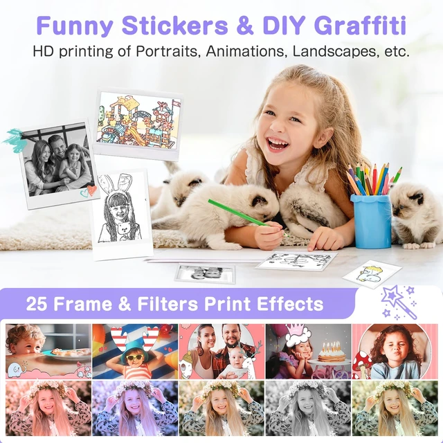 Alt view image 4 of 7 - Kids Camera Instant Print, Dual-Lens 48MP Digital Camera,Purple, Christmas Birthday Gifts, 1080P Video, Selfie Lens, 32GB Card, For Girls Boys