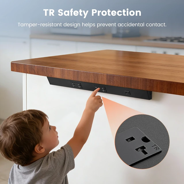 Alt view image 4 of 7 - Under Cabinet Power Strip Hardwired, 24 inch, 20 Amp 2 Standard TR Outlets with USB-A & USB-C, Modular Extension System (No Cutting),Power Strip for Kitchen, ETL Listed, Black