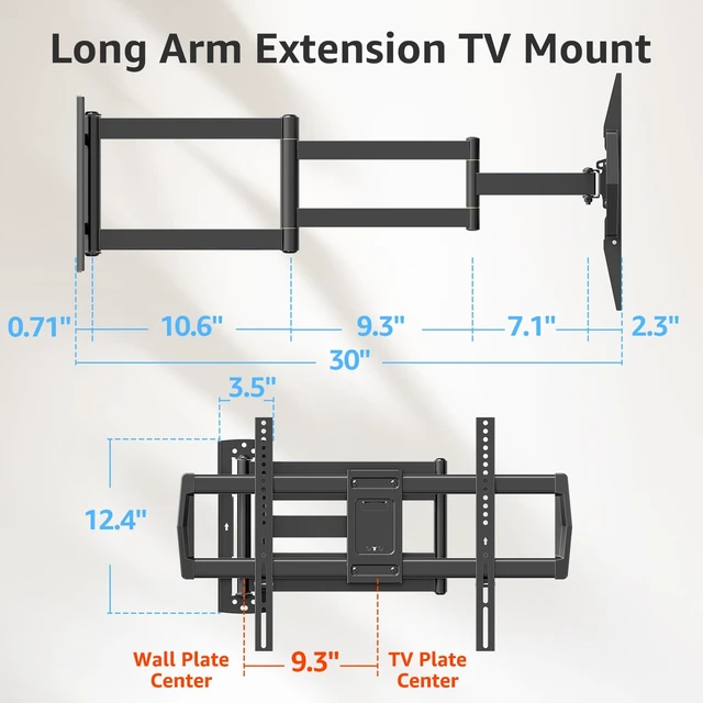 Alt view image 7 of 7 - Full Motion TV Wall Mount with 30 Extension & Tilt & Swivel for Most 42-75 Inch TVs, Long Arm TV Mount Corner Bracket Articulating Arm Mount, Max VESA 600x400mm and Up to 77 lbs