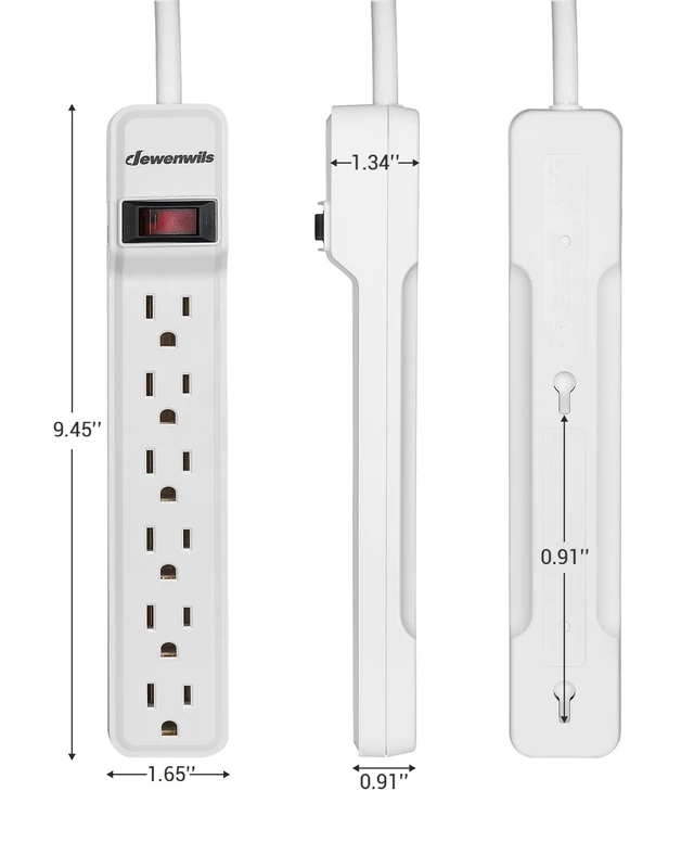 Alt view image 7 of 7 - 2-Pack 6FT Power Strip Surge Protector with 6-Outlet Low Profile Flat Plug, 15 Amp Circuit Breaker, 500 Joules, Wall Mount for Office, Living Room, Bedroom, White