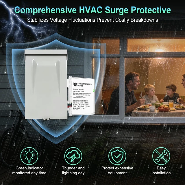 Alt view image 2 of 7 - AG3000 HVAC Surge Protector 120/240V, Whole House Surge Protective Device for Mini Split and AC