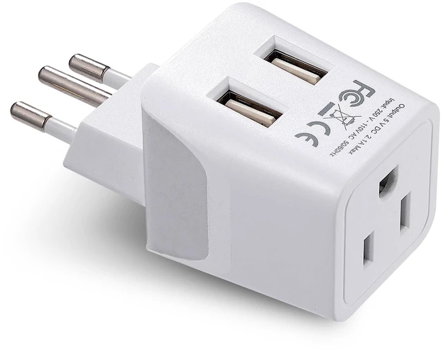 Main image of Brazil Travel Adapter Plug With Dual USB - USA Input - Type N - Ultra Compact - Perfect for Cell Phones, Laptop, Camera Chargers, iWatch and More (CTU-11C)