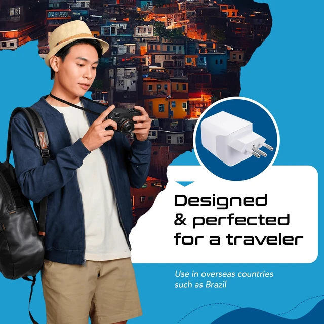 Alt view image 4 of 7 - Brazil Travel Adapter Plug With Dual USB - USA Input - Type N - Ultra Compact - Perfect for Cell Phones, Laptop, Camera Chargers, iWatch and More (CTU-11C)