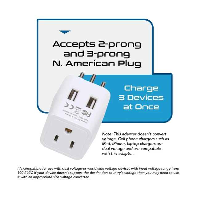 Alt view image 5 of 7 - Brazil Travel Adapter Plug With Dual USB - USA Input - Type N - Ultra Compact - Perfect for Cell Phones, Laptop, Camera Chargers, iWatch and More (CTU-11C)