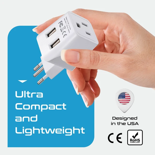 Alt view image 6 of 7 - Brazil Travel Adapter Plug With Dual USB - USA Input - Type N - Ultra Compact - Perfect for Cell Phones, Laptop, Camera Chargers, iWatch and More (CTU-11C)