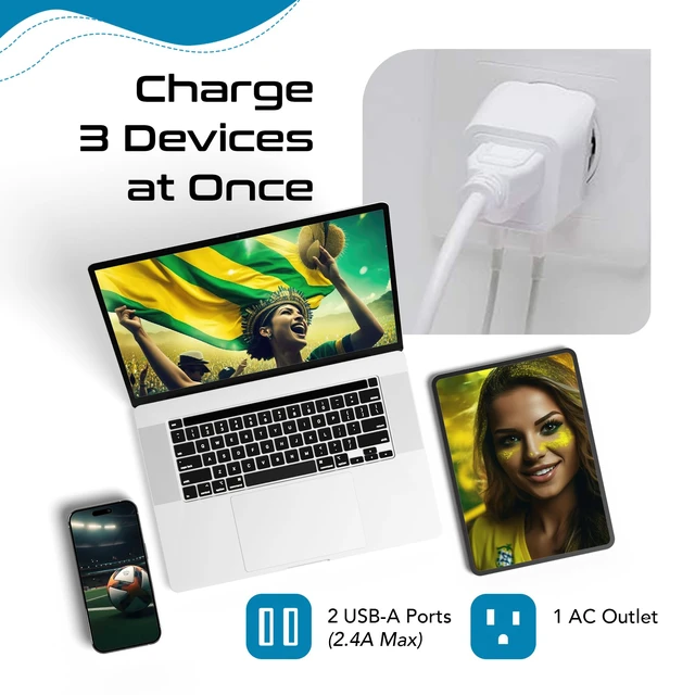Alt view image 7 of 7 - Brazil Travel Adapter Plug With Dual USB - USA Input - Type N - Ultra Compact - Perfect for Cell Phones, Laptop, Camera Chargers, iWatch and More (CTU-11C)